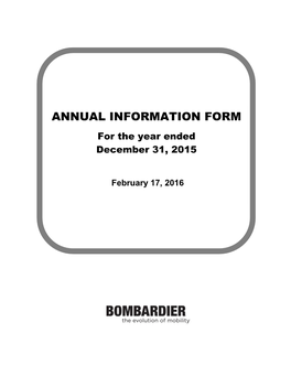 ANNUAL INFORMATION FORM for the Year Ended December 31, 2015