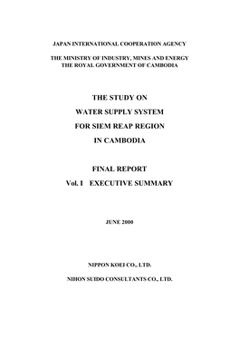 The Study on Water Supply System for Siem Reap Region in Cambodia