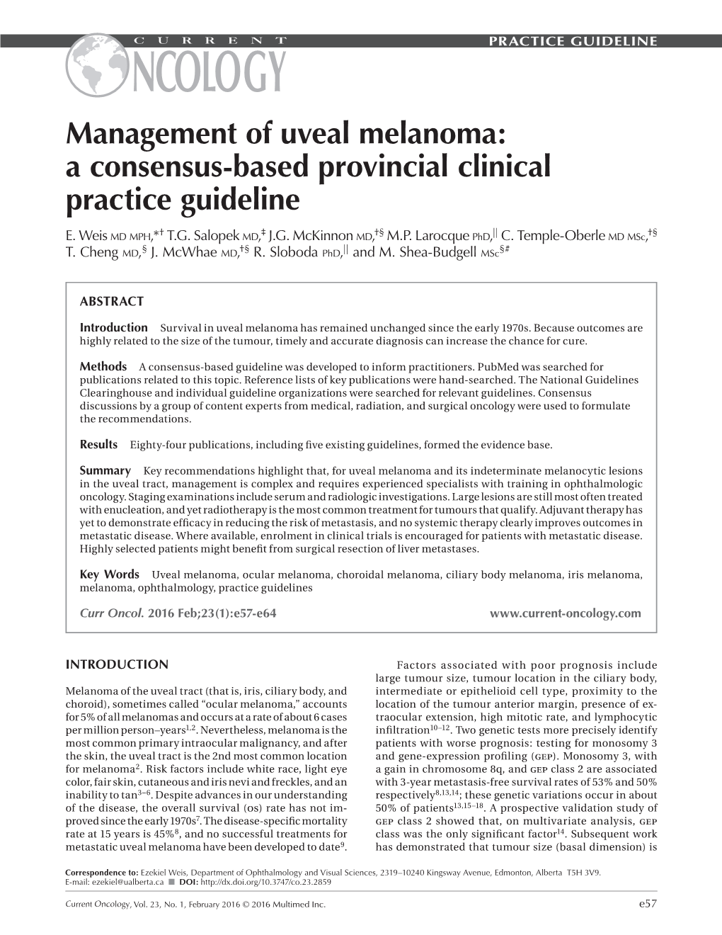 Management of Uveal Melanoma: a Consensus-Based Provincial Clinical Practice Guideline