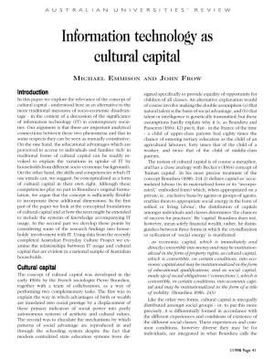 Information Technology As Cultural Capital