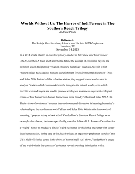 The Horror of Indifference in the Southern Reach Trilogy Andrew Pilsch