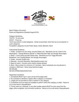 Berlin Fiddlers Convention Rules and Regulations (Updated August 2018)