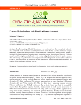 Peterson Olefination in an Ionic Liquid: a Greener Approach