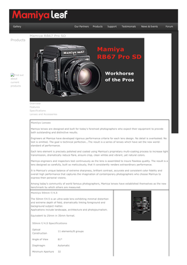 Mamiya RB67 Pro SD Lenses
