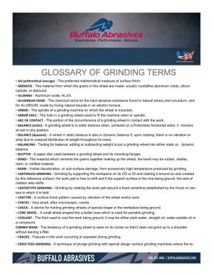GLOSSARY of GRINDING TERMS • AA (Arithmetical Average) - the Preferred Mathematical Measure of Surface Finish