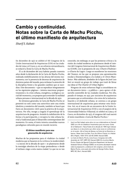 Cambio Y Continuidad. Notas Sobre La Carta De Machu Picchu, El Último Manifiesto De Arquitectura Sharif S