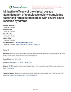 Mitigative E Cacy of the Clinical Dosage Administration of Granulocyte