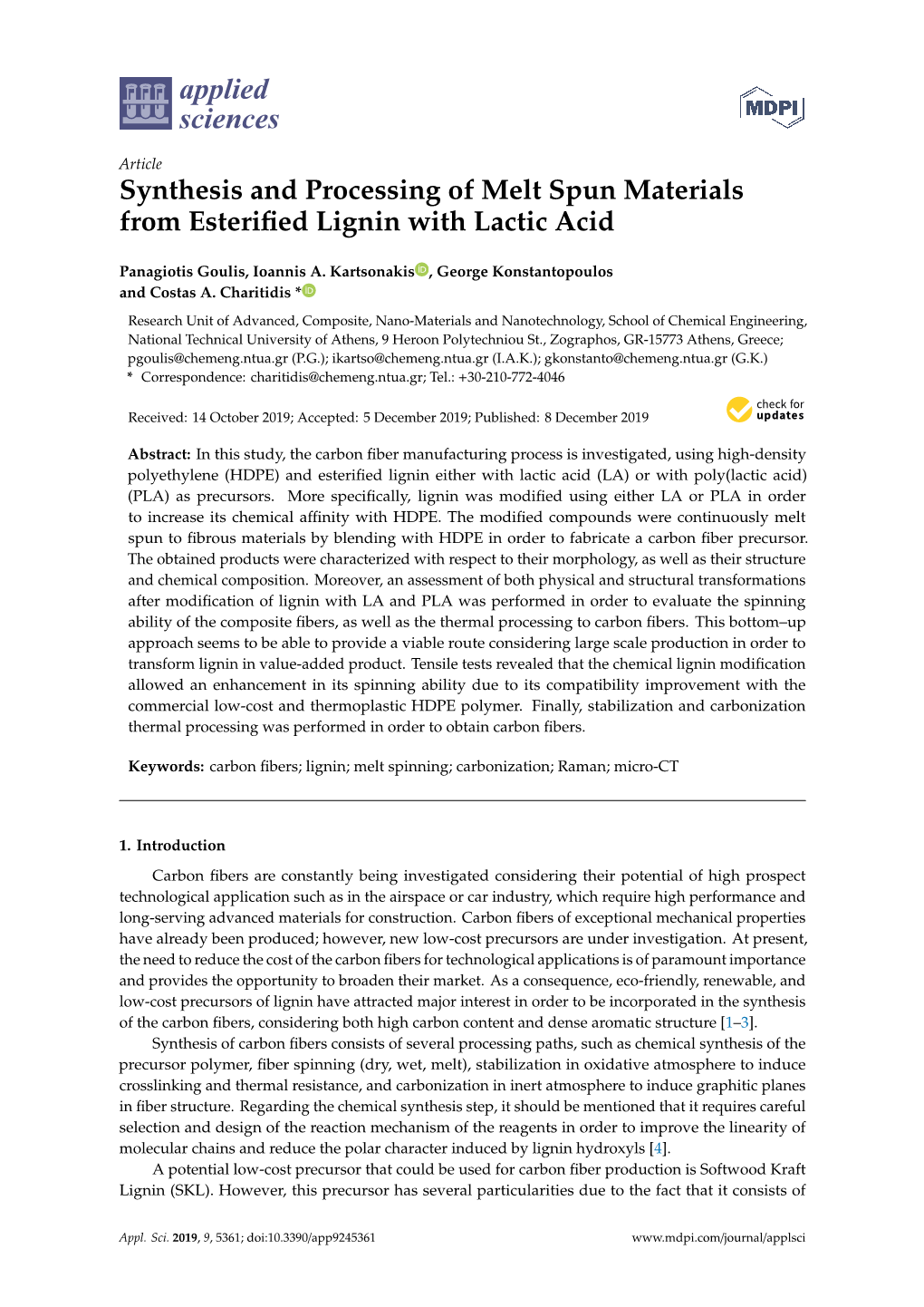 Synthesis and Processing of Melt Spun Materials from Esterified