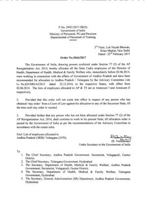F.No.29101L2017-SR(S) Government of India Ministry of Personnel, PG and Pensions Departmental of Personnel of Training *****