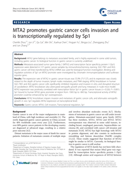 MTA2 Promotes Gastric Cancer Cells Invasion and Is Transcriptionally