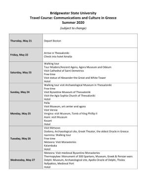 Faculty Led Program Schedule