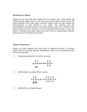 Introduction to Alkanes Alkanes Do Not React with Most Reagents for Two