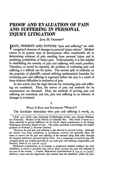 Proof and Evaluation of Pain and Suffering in Personal Injury Litigation Jack H