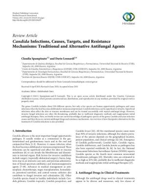 Review Article Candida Infections, Causes, Targets, and Resistance Mechanisms: Traditional and Alternative Antifungal Agents