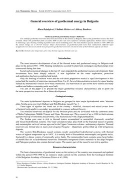 General Overview of Geothermal Energy in Bulgaria, Klara Bojadgieva, Vladimir Hristov and Aleksey Benderev, Acta Montanistica