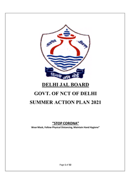 Delhi Jal Board Govt. of Nct of Delhi Summer Action Plan 2021