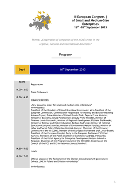 III European Congress | of Small and Medium‐Size Enterprises 16Th -18Th September 2013