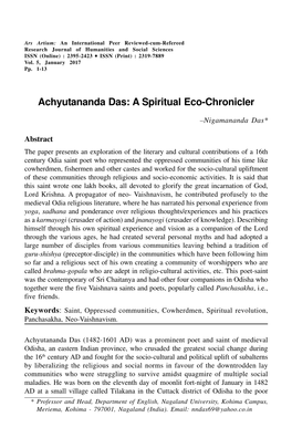 Achyutananda Das: a Spiritual Eco-Chronicler