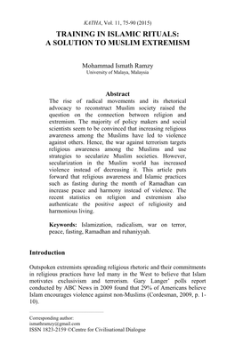 Training in Islamic Rituals: a Solution to Muslim Extremism