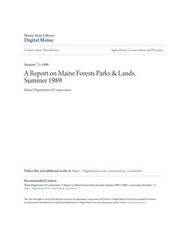 A Report on Maine Forests Parks & Lands, Summer 1989