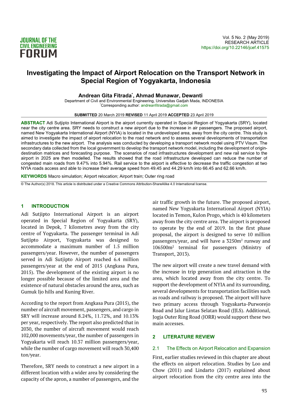 Investigating the Impact of Airport Relocation on the Transport Network in Special Region of Yogyakarta, Indonesia