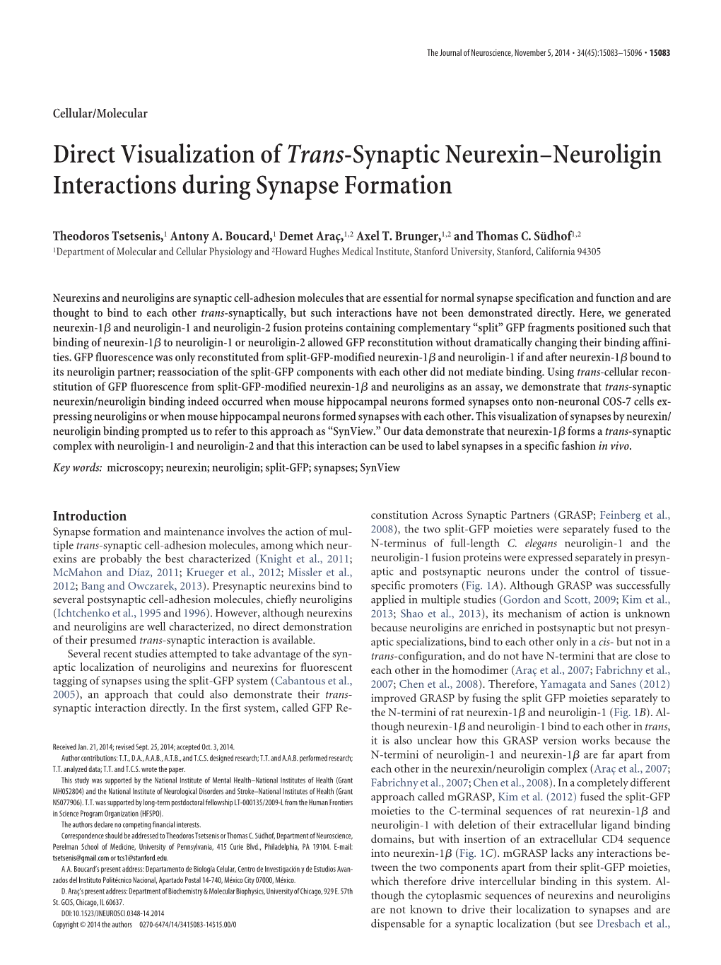 Direct Visualization Oftrans-Synaptic Neurexin–Neuroligin Interactions