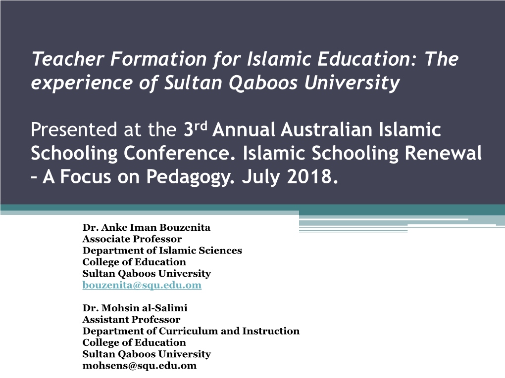 The Experience of Sultan Qaboos University Presented at the 3Rd