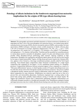 Petrology of Silicate Inclusions in the Sombrerete Ungrouped Iron Meteorite: Implications for the Origins of IIE-Type Silicate-Bearing Irons