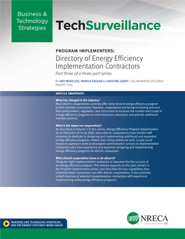 Directory of Energy Efficiency Implementation Contractors Part Three of a Three-Part Series