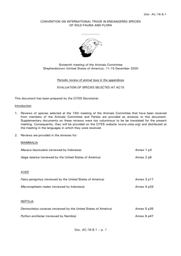 P. 1 Doc. AC.16.8.1 CONVENTION on INTERNATIONAL TRADE in ENDANGERED SPECIES of WILD FAUNA and FLORA