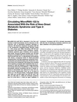 Circulating Microrna-122 Is Associated with the Risk of New-Onset Metabolic Syndrome and Type 2 Diabetes