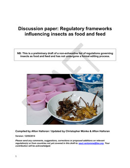 Discussion Paper: Regulatory Frameworks Influencing Insects As Food and Feed
