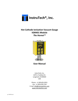 Hot Cathode Ionization Vacuum Gauge IGM401 Module the Hornet Instruction Manual CVM201 Super