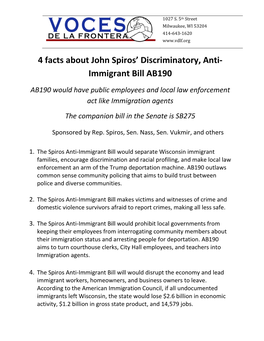 4 Facts About John Spiros' Discriminatory, Anti- Immigrant Bill AB190
