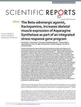 The Beta-Adrenergic Agonist, Ractopamine, Increases Skeletal