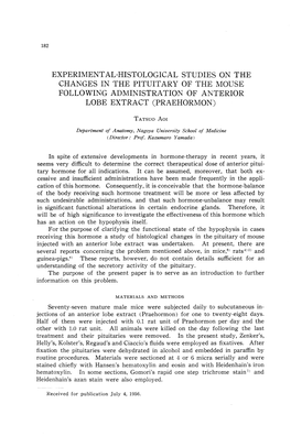 Experimental-Histological Studies on the Changes in the Pituitary of the Mouse Following Administration of Anterior Lobe Extract (Praehormon)