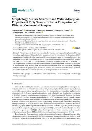 Morphology, Surface Structure and Water Adsorption Properties of Tio2 Nanoparticles: a Comparison of Diﬀerent Commercial Samples