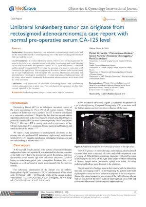 Unilateral Krukenberg Tumor Can Originate from Rectosigmoid Adenocarcinoma: a Case Report with Normal Pre-Operative Serum CA-125 Level
