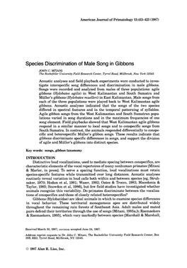 Species Discrimination of Male Song in Gibbons JOHN C