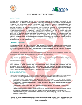 Lentivirus Vector Fact Sheet