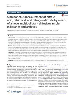Simultaneous Measurement of Nitrous Acid, Nitric Acid, and Nitrogen Dioxide by Means of a Novel Multipollutant Diffusive Sampler
