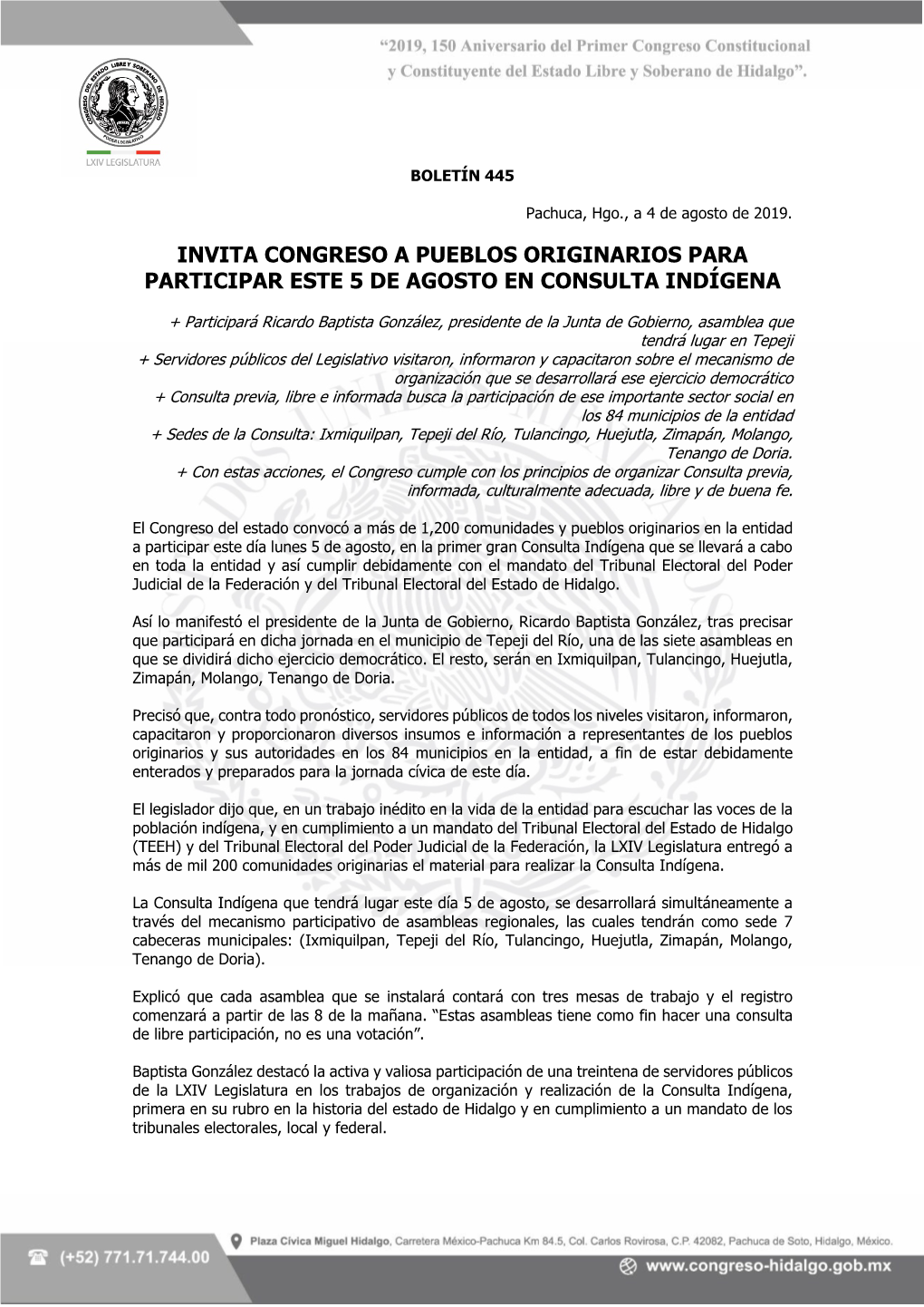 Boleton 445 Jornada Consulta Indígena 04.08.19