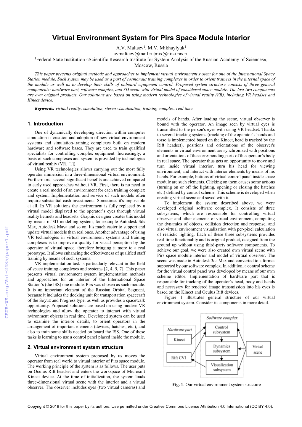 Virtual Environment System for Pirs Space Module Interior A.V