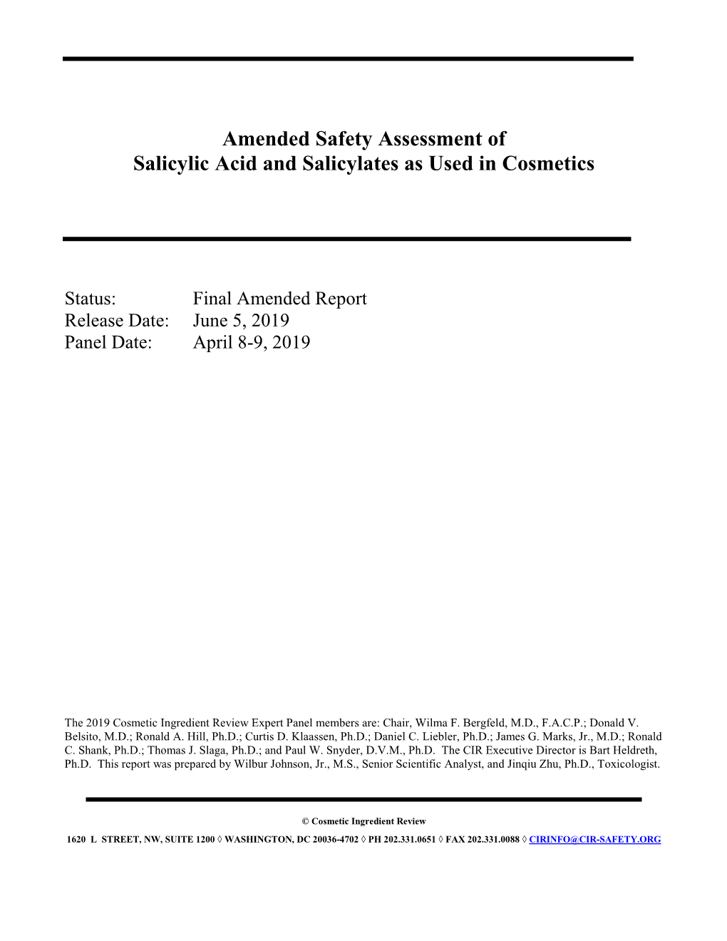 Amended Safety Assessment of Salicylic Acid and Salicylates As Used in Cosmetics