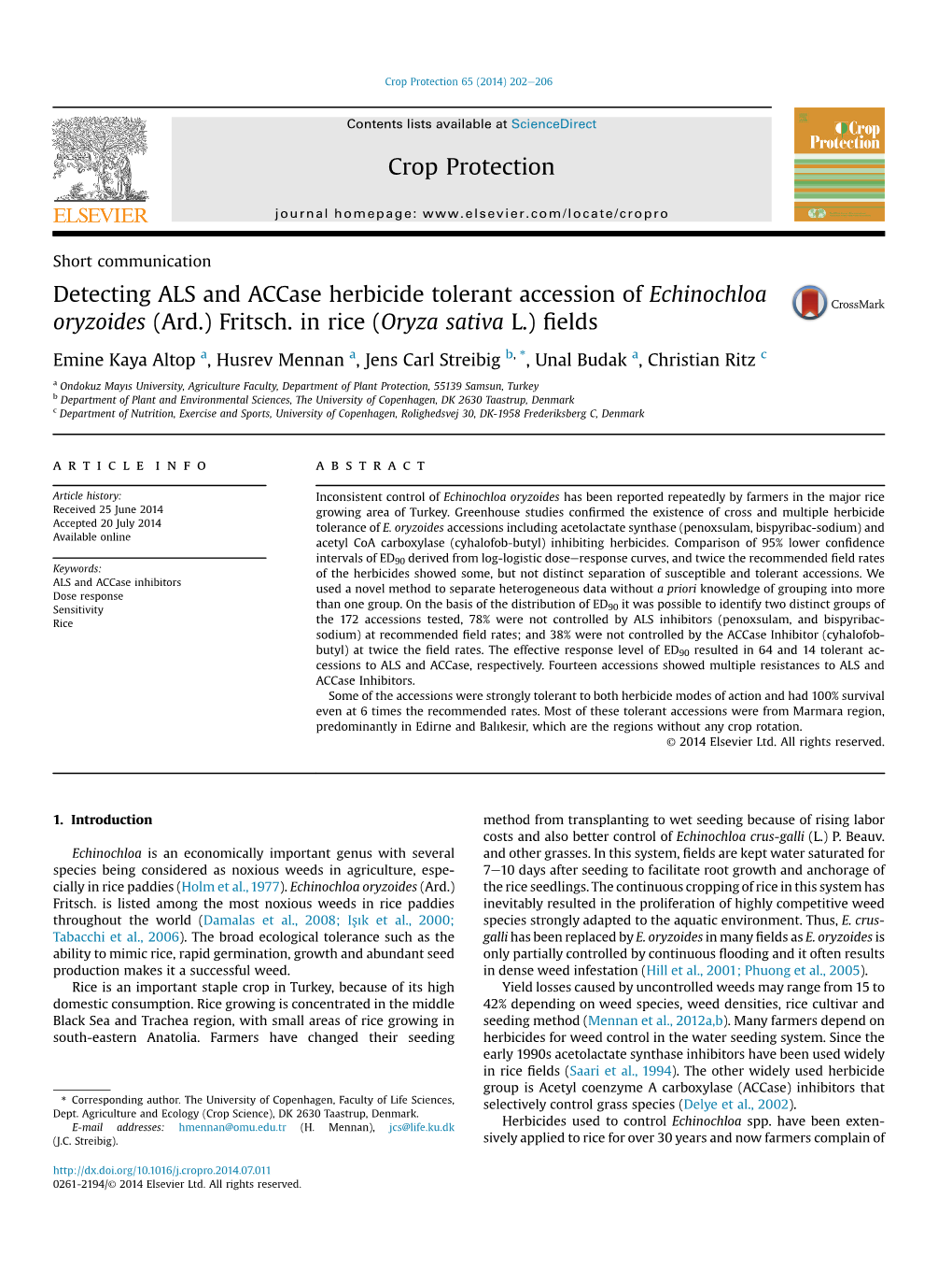 Detecting ALS and Accase Herbicide Tolerant Accession of Echinochloa Oryzoides (Ard.) Fritsch