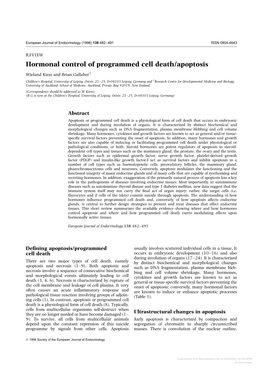 Hormonal Control of Programmed Cell Death/Apoptosis