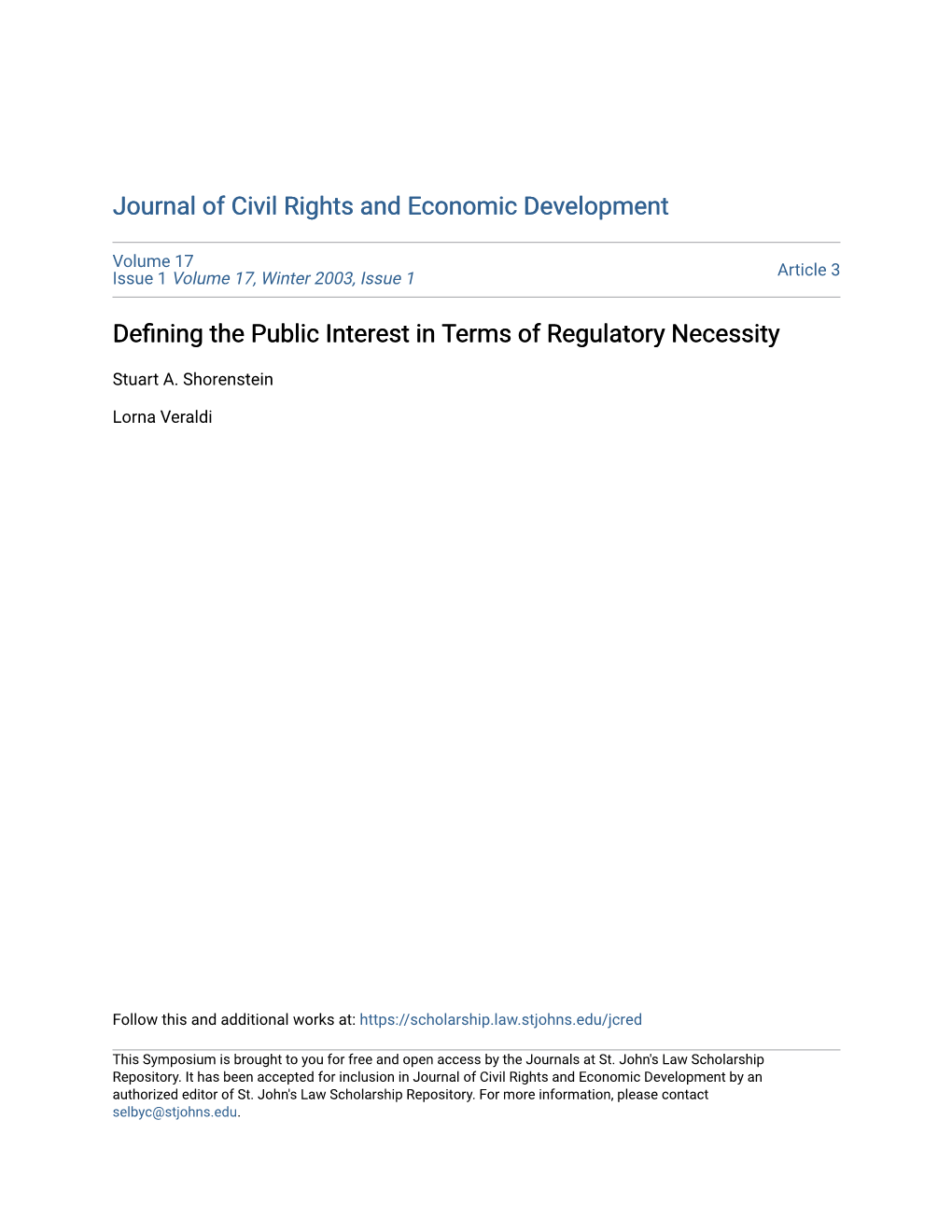 Defining the Public Interest in Terms of Regulatory Necessity