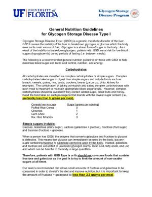 General Nutrition Guidelines for Glycogen Storage Disease Type I