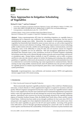New Approaches to Irrigation Scheduling of Vegetables