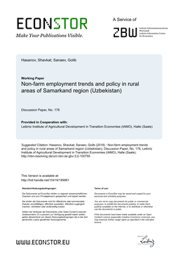Non-Farm Employment Trends and Policy in Rural Areas of Samarkand Region (Uzbekistan)
